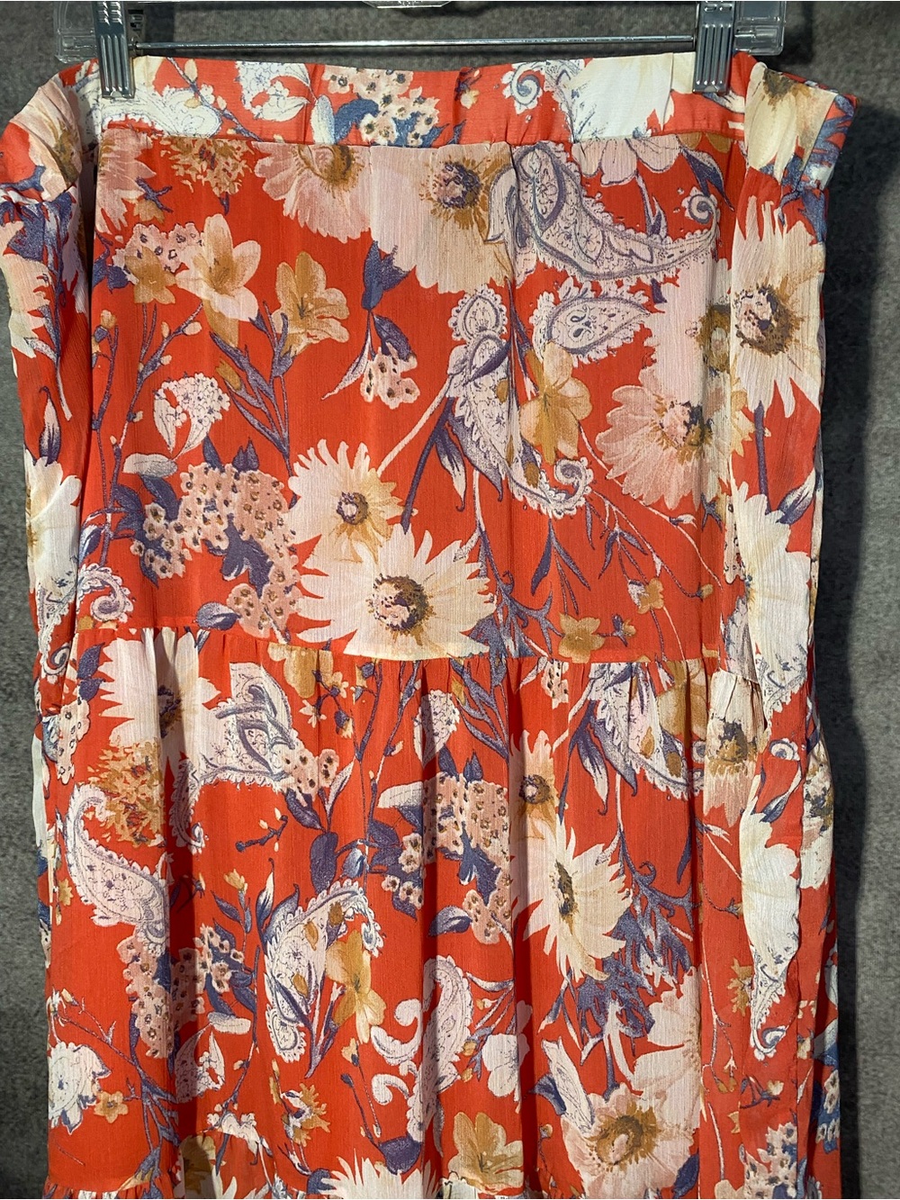 Fourteenth Place 2X Floral Paisley Tiered Maxi Skirt Orange Boho Button Front - Picture 7 of 11